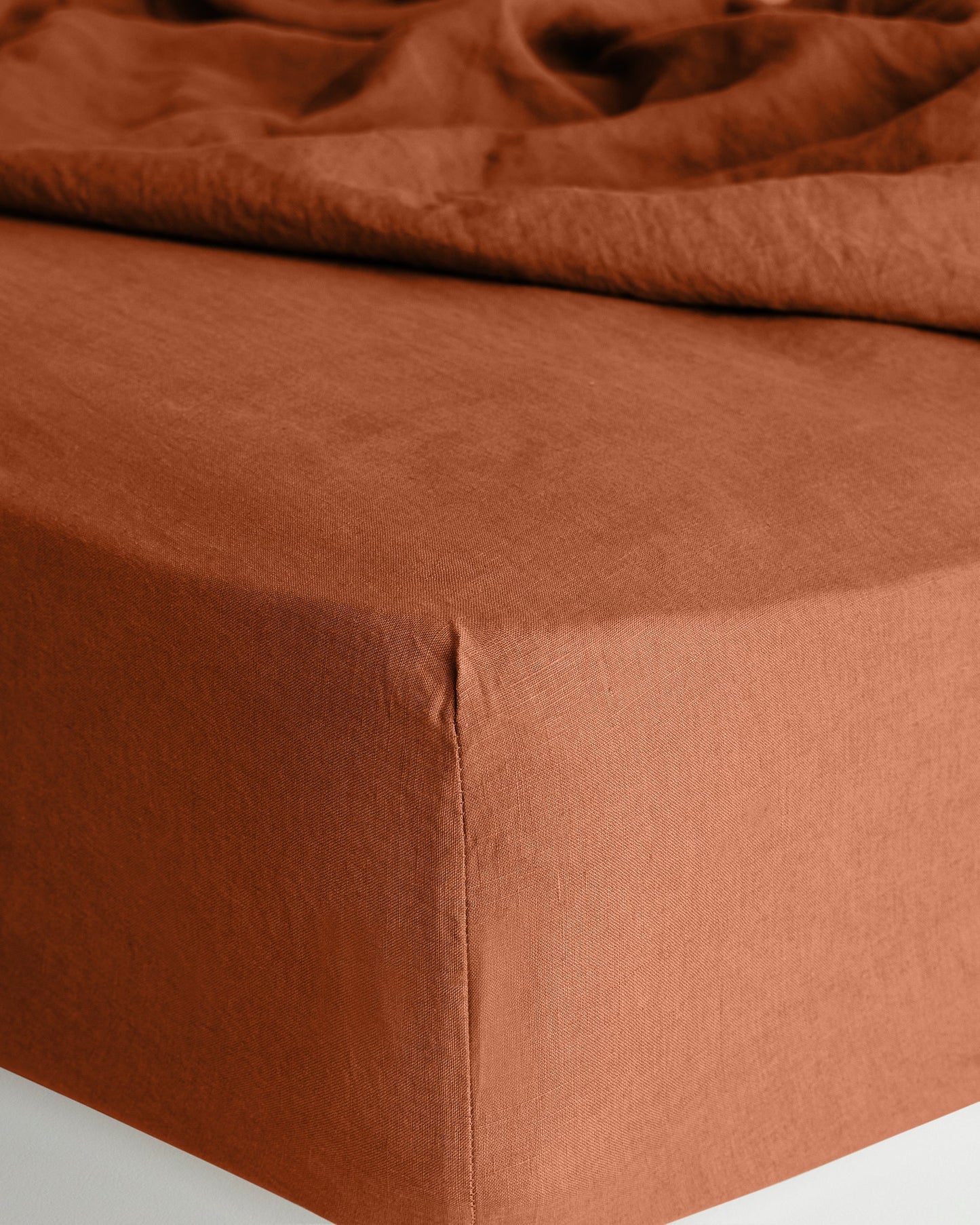 DRAP-HOUSSE EN LIN EUROPÉEN - TERRE CUITE