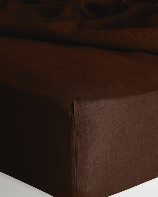 ENSEMBLE DE DRAPS EN LIN AVEC TAIES D'OREILLER - CACAO