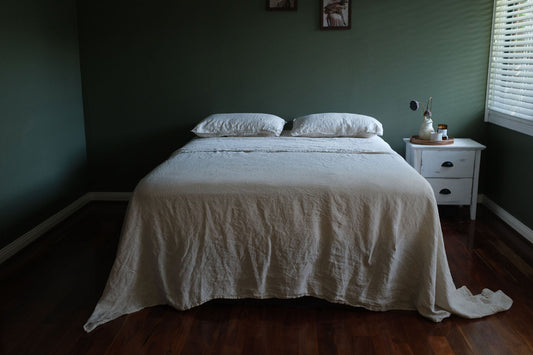 ENSEMBLE DE DRAPS EN LIN AVEC TAIES D'OREILLER - TISSAGE NATUREL