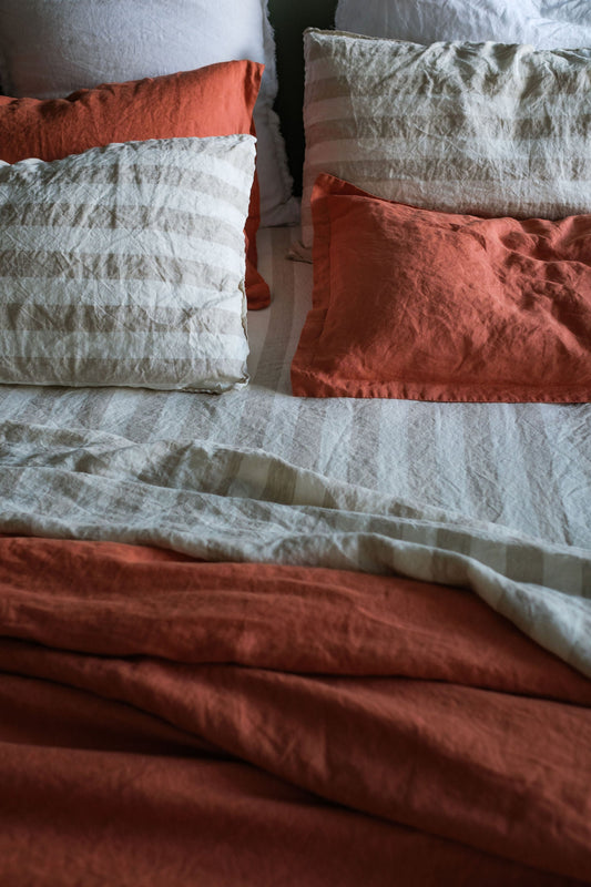 DRAP PLAT EN LIN DE LAX EUROPÉEN - LARGES RAYURES NATURELLES