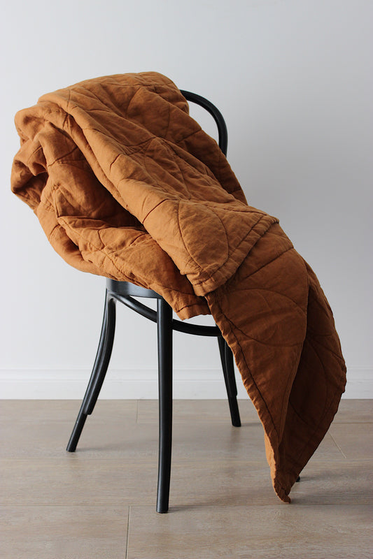 CIRCLE STITCHED FLAX LINEN BLANKET - TERRACOTTA