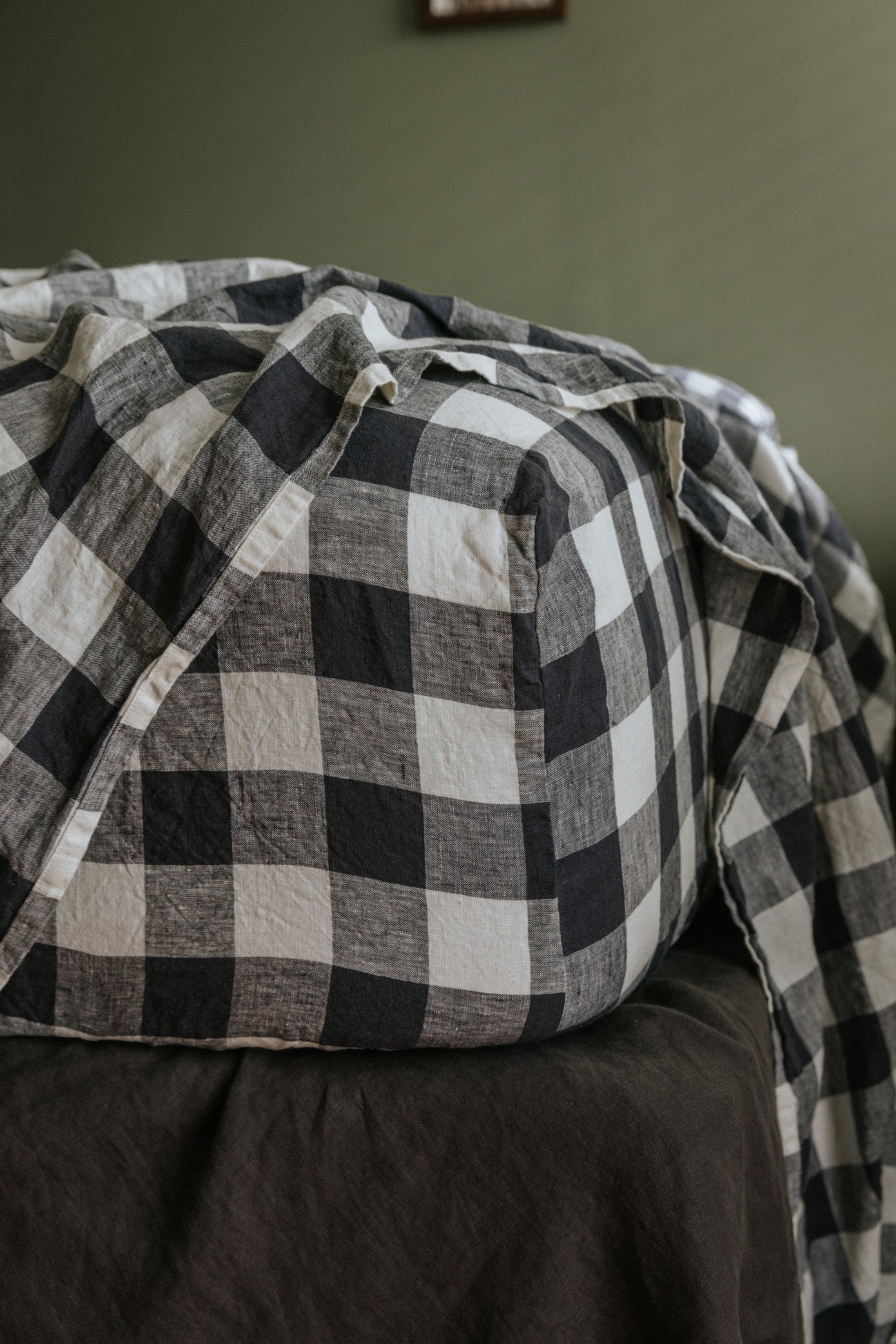 DRAP-HOUSSE EN LIN EUROPÉEN - À CARREAUX BUFFALO INDIGO 