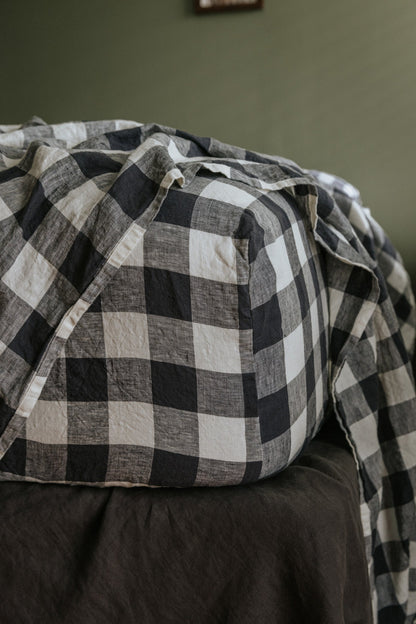 DRAP-HOUSSE EN LIN EUROPÉEN - À CARREAUX BUFFALO INDIGO 