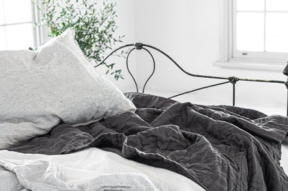 COUVERTURE EN LIN À PIQUET CIRCULAIRE - GRIS ANGLAIS FONCÉ