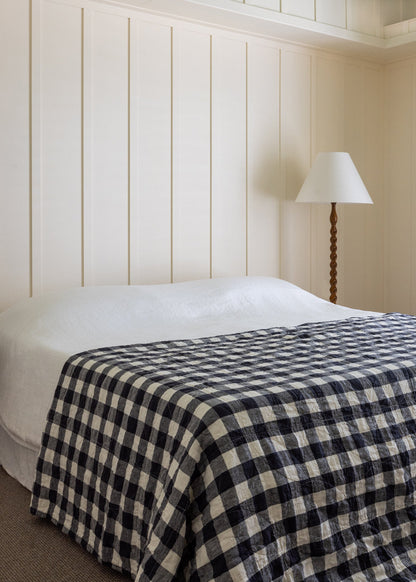 COUVERTURE EN LIN À PIQUET CIRCULAIRE - À CARREAUX BUFFALO INDIGO