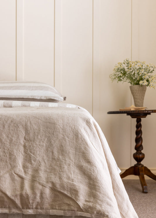 ENSEMBLE HOUSSE DE COUETTE - LARGES RAYURES NATURELLES + RÉVERSIBLE EN TISSAGE NATUREL 