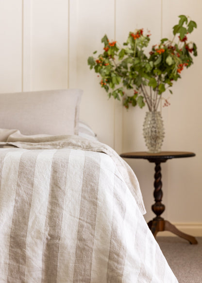 ENSEMBLE HOUSSE DE COUETTE - LARGES RAYURES NATURELLES + RÉVERSIBLE EN TISSAGE NATUREL 