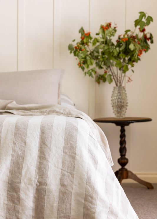 ENSEMBLE HOUSSE DE COUETTE - LARGES RAYURES NATURELLES + RÉVERSIBLE EN TISSAGE NATUREL 