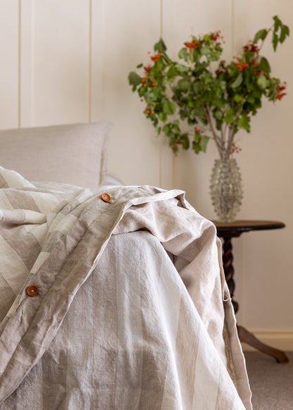 ENSEMBLE HOUSSE DE COUETTE - LARGES RAYURES NATURELLES + RÉVERSIBLE EN TISSAGE NATUREL 