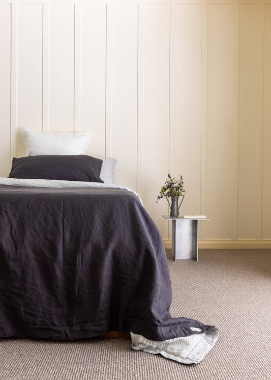 ENSEMBLE DE HOUSSE DE COUETTE - RAYURES CHARBON ET ENCRE 