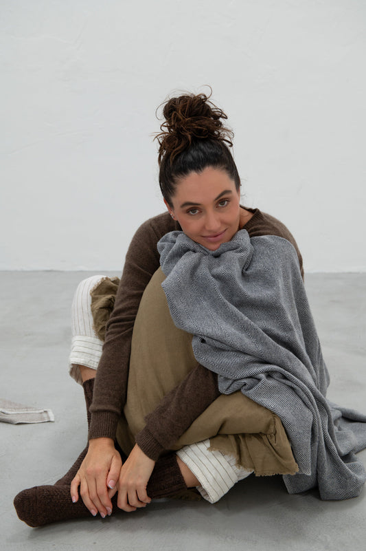 COUVERTURE EN LAINE ET CACHEMIRE INDIGO