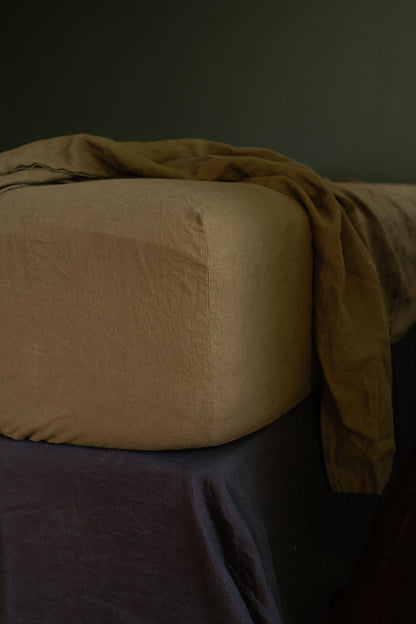 DRAP PLAT EN LIN EUROPÉEN - OLIVE