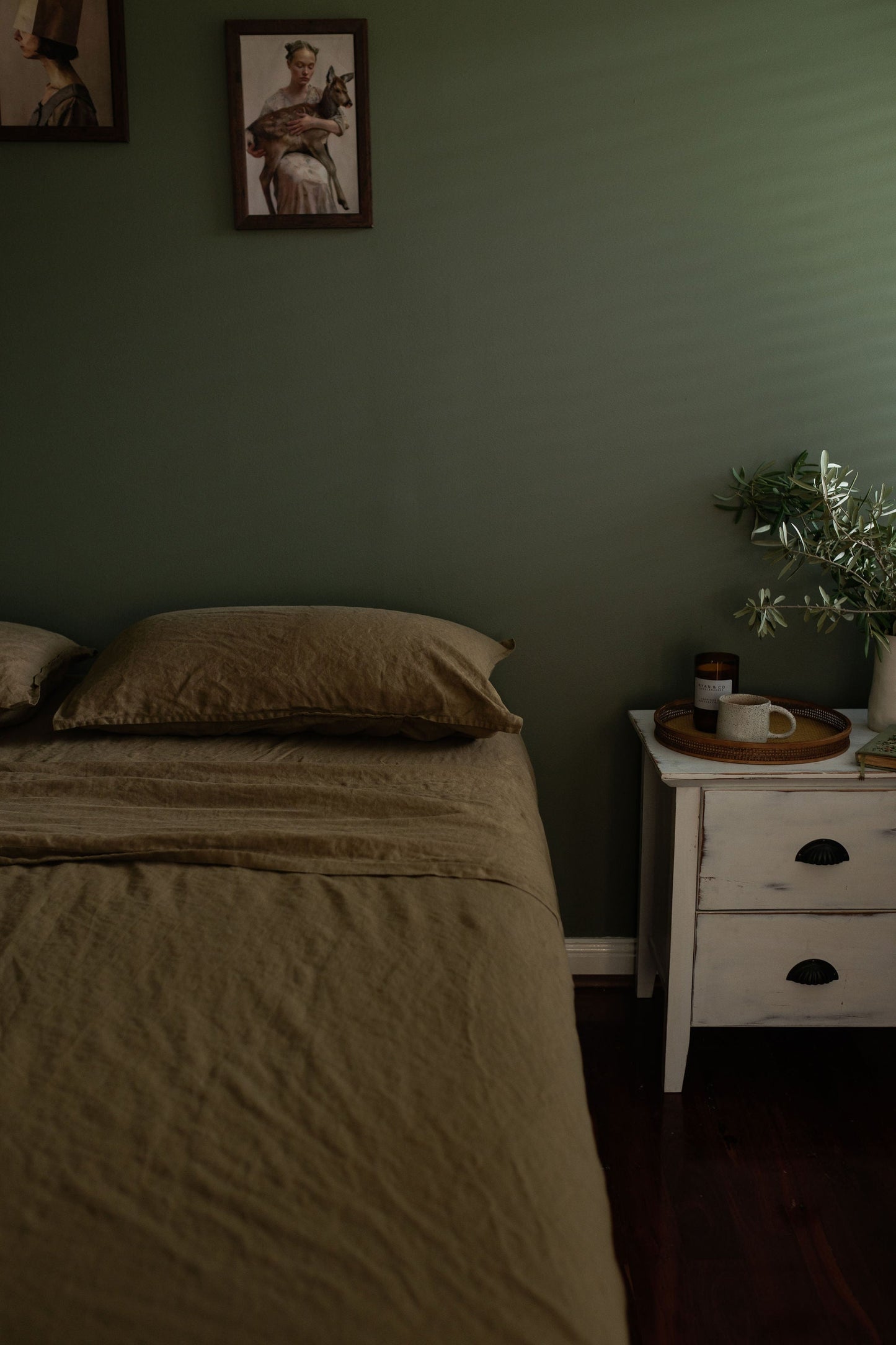 DRAP PLAT EN LIN EUROPÉEN - OLIVE