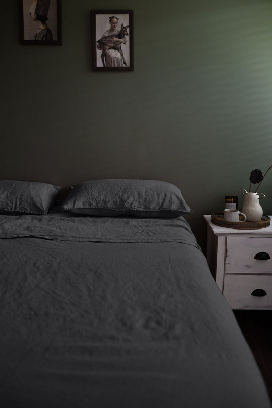 DRAP PLAT EN LIN EUROPÉEN - GRIS ANTHRACITE