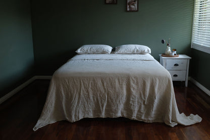 ENSEMBLE DE DRAPS EN LIN AVEC TAIES D'OREILLER - TISSAGE NATUREL 