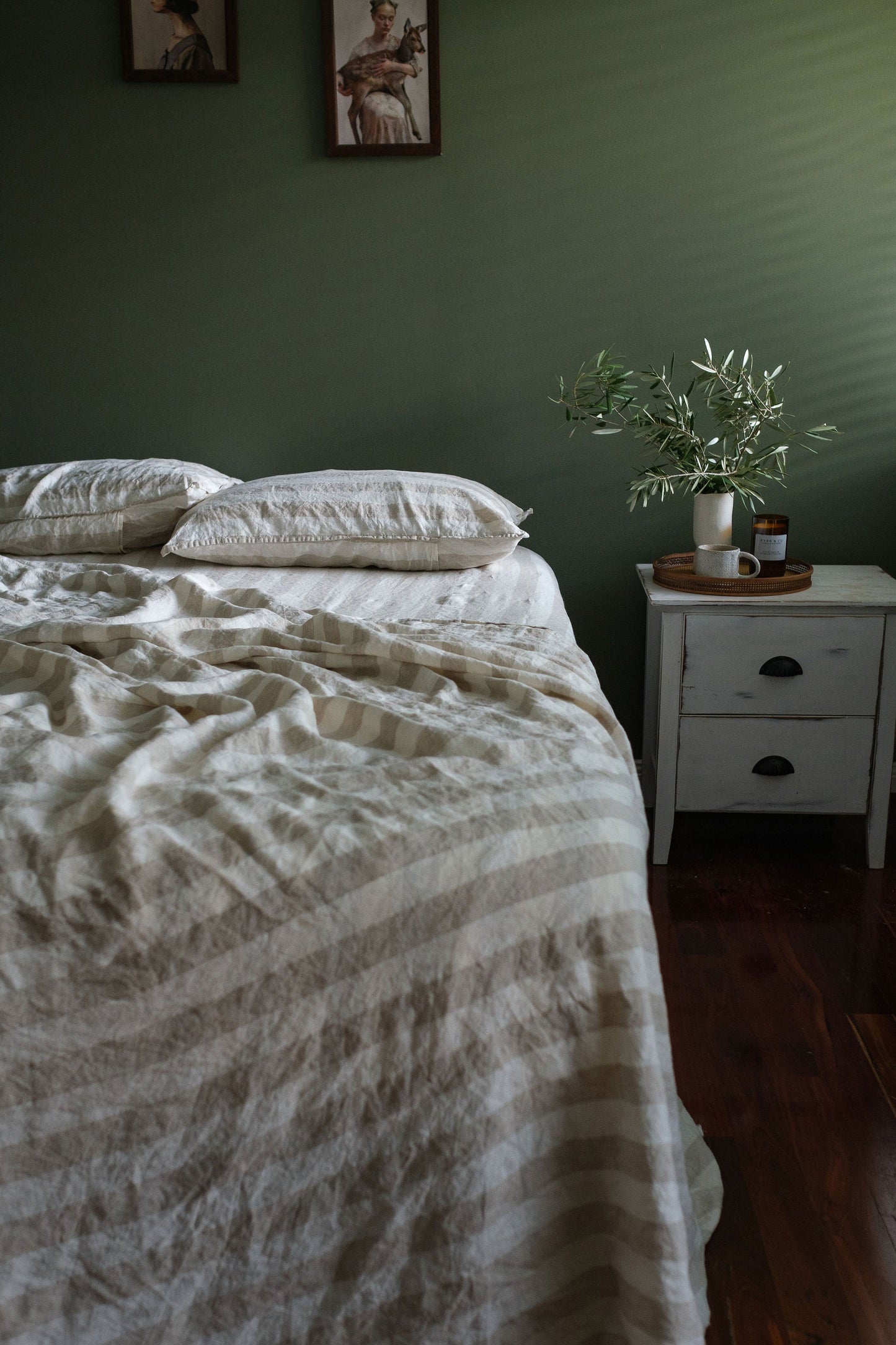 DRAP PLAT EN LIN DE LAX EUROPÉEN - LARGES RAYURES NATURELLES