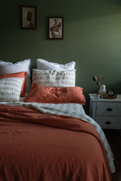 ENSEMBLE DE DRAPS EN LIN AVEC TAIES D'OREILLER - LARGES RAYURES NATURELLES 