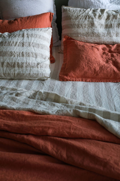 DRAP PLAT EN LIN DE LAX EUROPÉEN - LARGES RAYURES NATURELLES