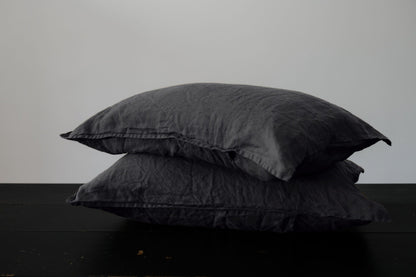 PAIRE DE TAIES D'OREILLER STANDARD EN LIN - GRIS ANGLAIS FONCÉ 