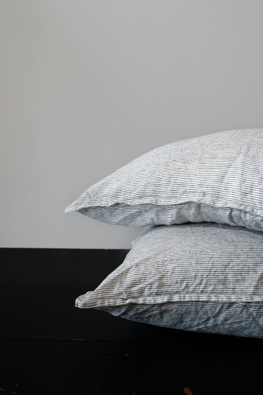 PAIRE DE TAIES D'OREILLER EN LIN STANDARD - RAYURES À L'ENCRE