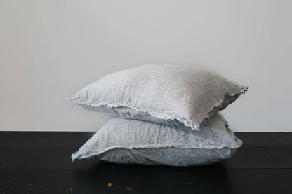 PAIRE DE TAIES D'OREILLER EN LIN EUROPÉEN EFFILOCHÉ À LA MAIN - RAYURES À L'ENCRE