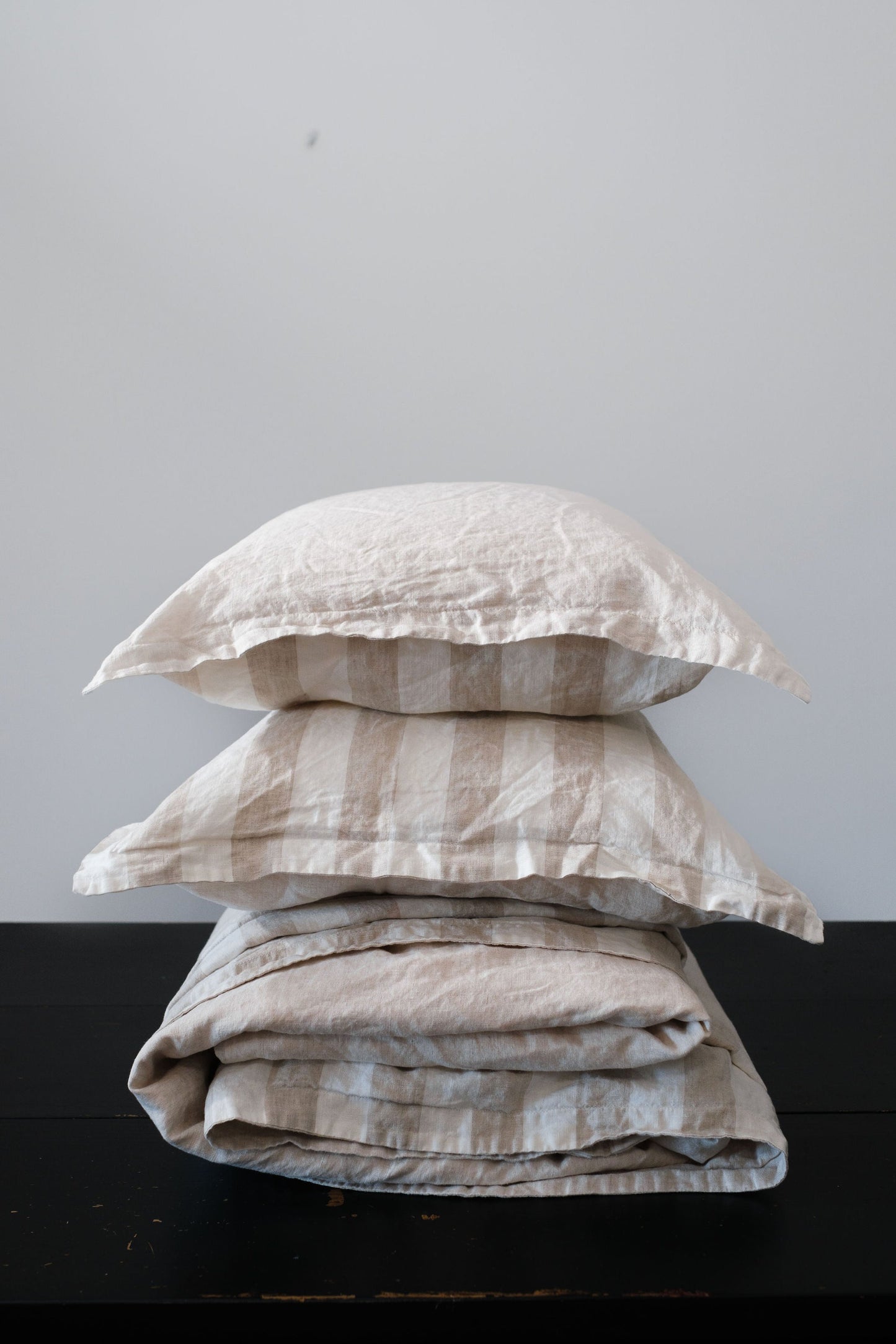 ENSEMBLE HOUSSE DE COUETTE - LARGES RAYURES NATURELLES + RÉVERSIBLE EN TISSAGE NATUREL 