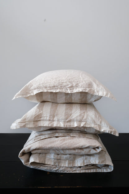 ENSEMBLE HOUSSE DE COUETTE - LARGES RAYURES NATURELLES + RÉVERSIBLE EN TISSAGE NATUREL 