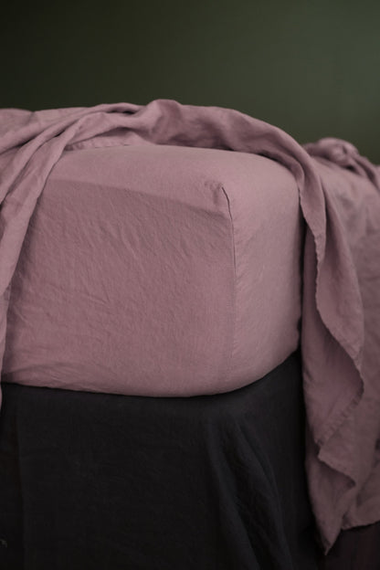 DRAP-HOUSSE EN LIN EUROPÉEN - ROSE FOYER 