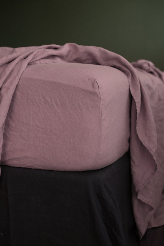 DRAP-HOUSSE EN LIN EUROPÉEN - ROSE FOYER 