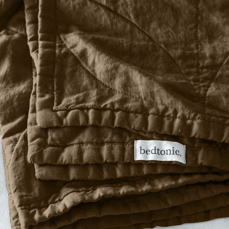 Couverture en lin à points circulaires - Olive