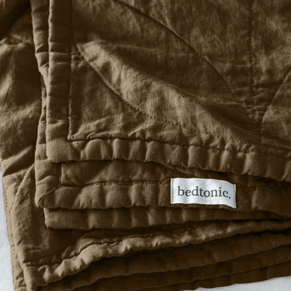 Couverture en lin à points circulaires - Olive