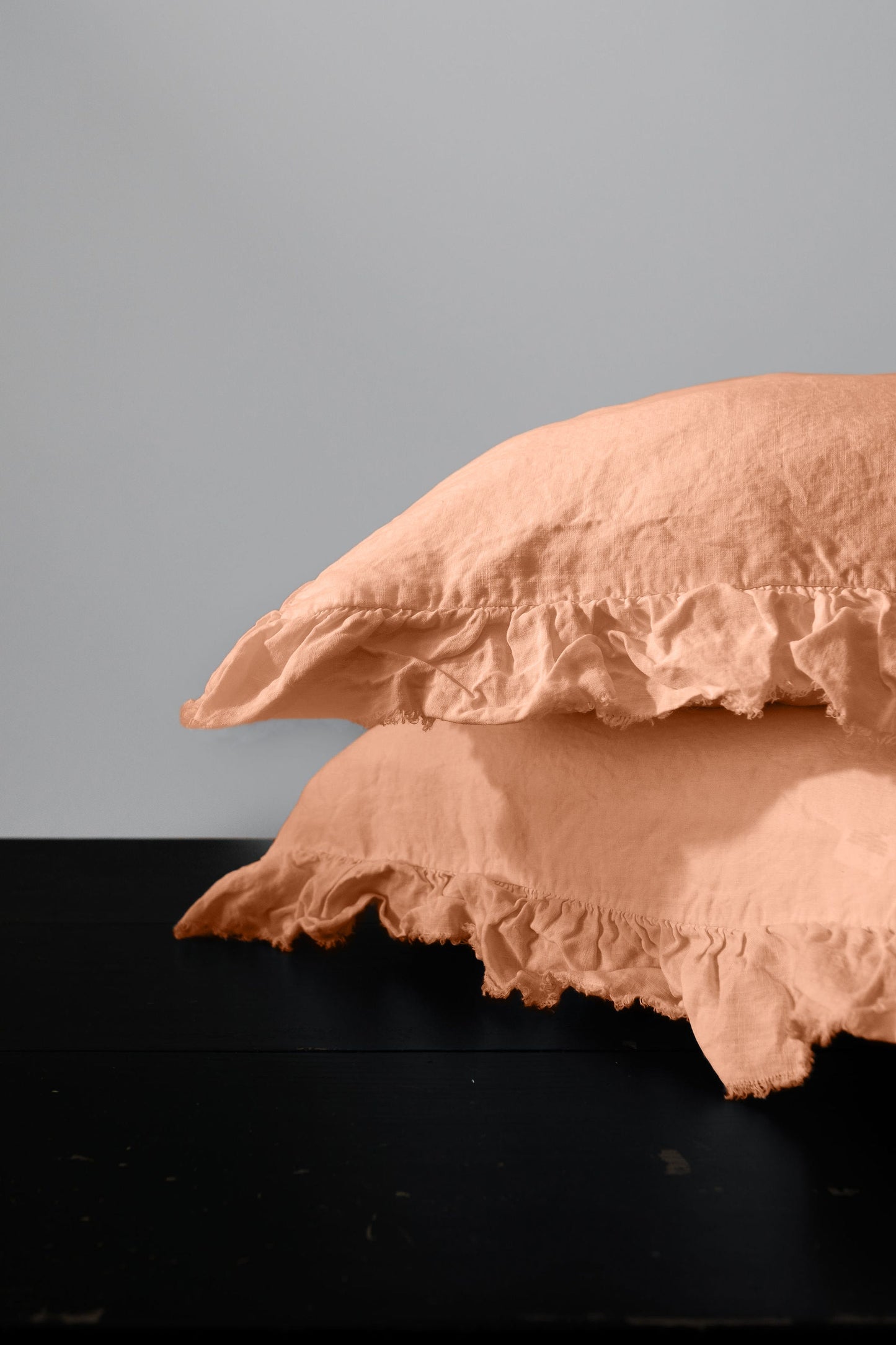 Paire de taies d'oreiller à volants en lin européen - Pêche