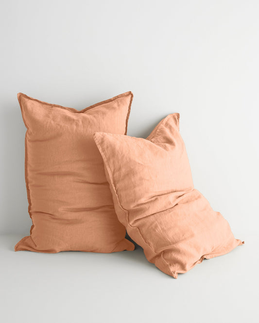 PAIRE DE TAIES D'OREILLER STANDARD EN LIN - PÊCHE 