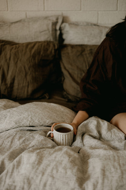 DRAP PLAT EN LIN EUROPÉEN - RAYURES À L'ENCRE