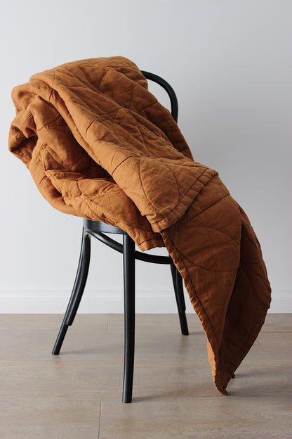 CIRCLE STITCHED FLAX LINEN BLANKET - TERRACOTTA