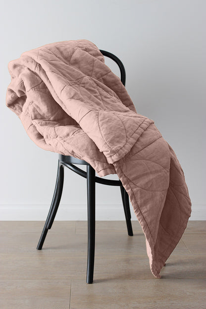CIRCLE STITCHED FLAX LINEN BLANKET - DUSKY ROSE